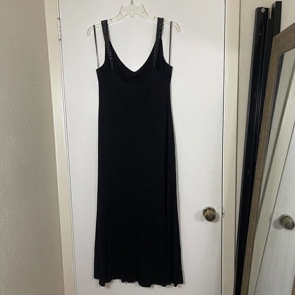 Lafayette 148 New York black rhinestone straps viscose long dress size US 12 - Picture 7 of 7